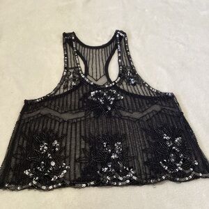 Black Sequin Embellished Crop Tank Top